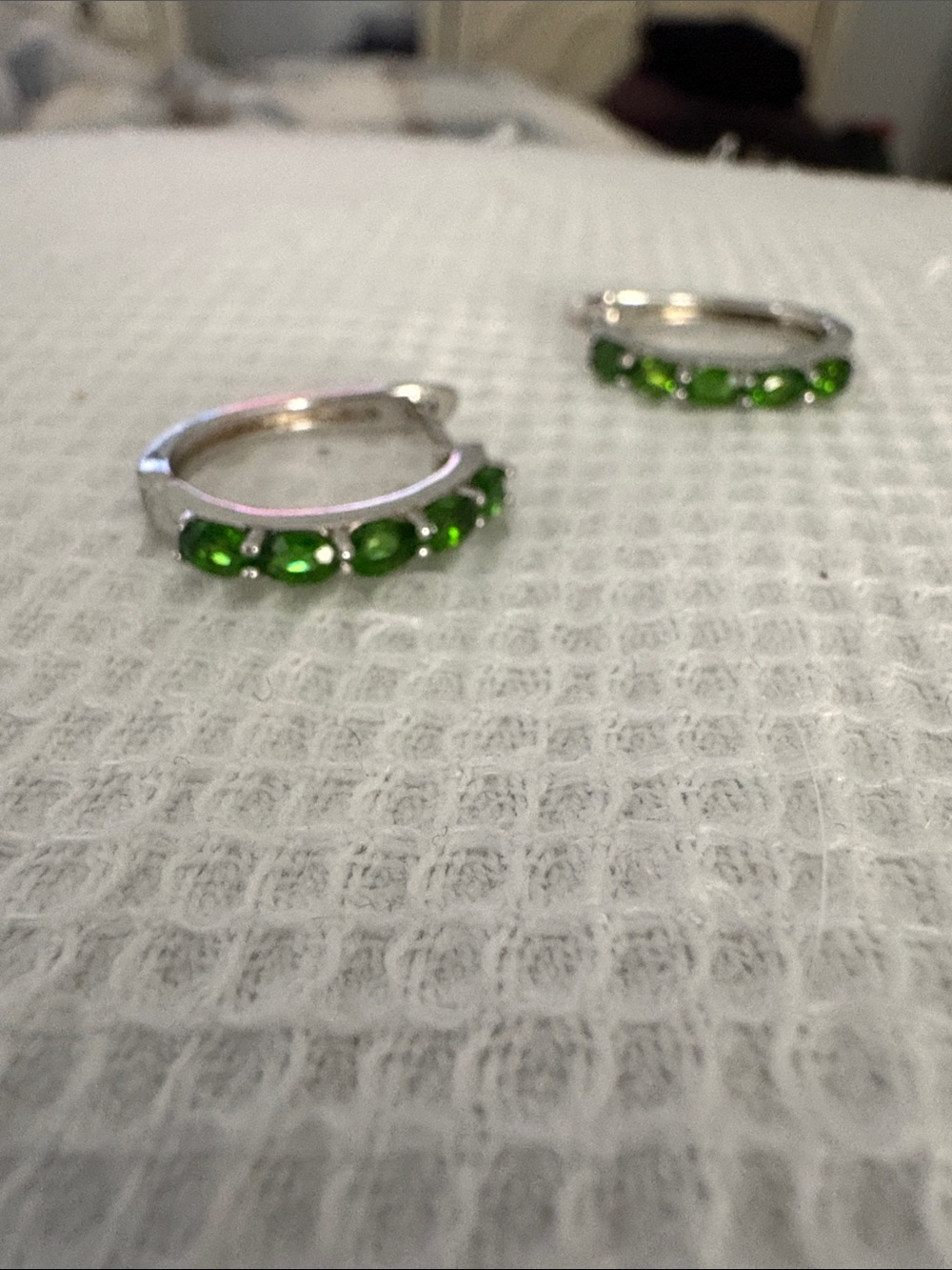 Sterling Silver Chromium Diopside hoop earrings. Huggies